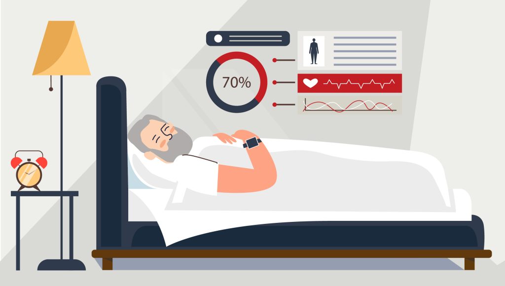 Hypersomnia sleep disorder illustration with medical monitoring equipment